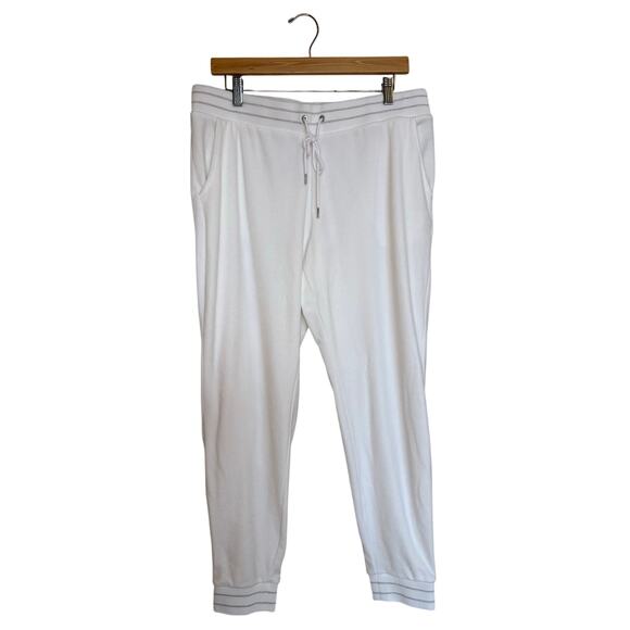 Juicy Couture Velour Jogger Pants Women’s Size L White Soft Tracksuit Lounge - Picture 1 of 6